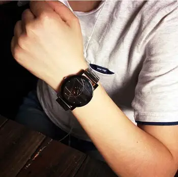 Hot Luxury Men Compass Stainless Steel Band Quartz Analog Wrist Watches Black