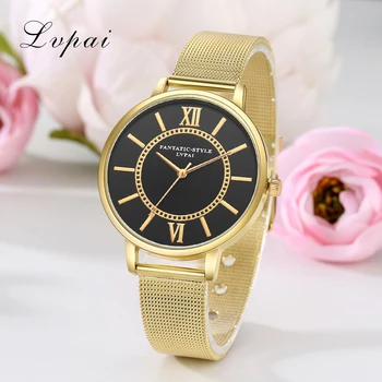 LVPAI Hot Rose Gold Quartz Watch Brand Simple Style Women Female Casual Watch Fahion Women Mesh Watches Ladies Dress Wristwatch