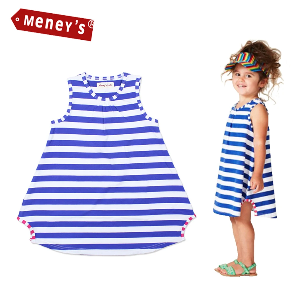 Meney's New 2017 Girls Beach Dresses Summer Casual Baby Striped Sleeveless Clothes Lycra Cute Kids Vest Dress Children Vestidos
