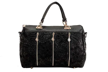 Women Fashion Lady Retro Lace Designer PU (Faux) Leather Women's Handbag Tote Crossbody Shoulder Lace Bags Small Black