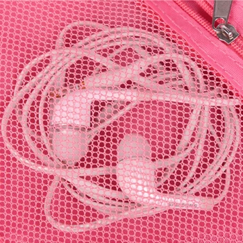 Candy Color Mesh Cloth Multifunction Zipper Cosmetic Storage Bag Unisex Portable Toiletry Power-bank Lines Debris Organizer Bags