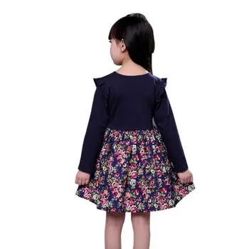 Princess Girl Flower Pattern Print Dress Full Sleeve with Sashes Cute Baby Girls Dress