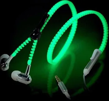 Cute Kawaii Glow In The Dark Metal Earphones Earbuds With Mic Glowing Zipper Headset Luminous Light Stereo Handsfree earpiece