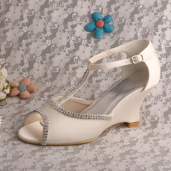 Wedopus MW537 Ladies White Ivory Wedge Heel Wedding Bridal Sandals Dropship