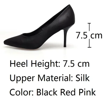 2017 Size 34-41 Fashion Black Sexy Silk Pointed Toe High Heels Women Pumps Ladies Shoes Woman Chaussure Femme Red Pink Optional