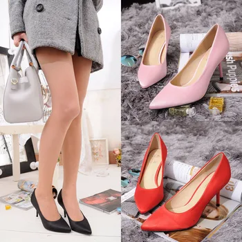 2017 Size 34-41 Fashion Black Sexy Silk Pointed Toe High Heels Women Pumps Ladies Shoes Woman Chaussure Femme Red Pink Optional