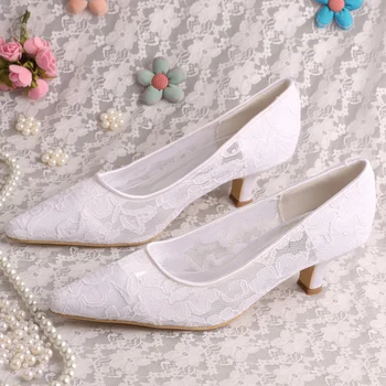 New Model Brand Shoes White Lace Evening Shoes Ladies Fancy Pointy toe Wedding Shoe