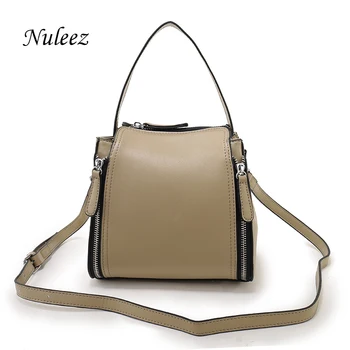 Nuleez Fashion Women Leather Handbags Genuine Leather Tank Bag Cross Body Shouler Strap Bag Real Leather Handbags Small 2502