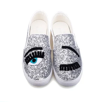 2016 Chiara Ferragni Flats Round Toe zapatos mujer Glitter Eyelash Flat Espadrilles Blink Eye Flat Shoes Womens Lazy Loafers