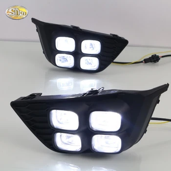 LED Daytime Running Lights for Honda Jazz 2016 Fit Fog lamp DRL with yellow turning signal lamp