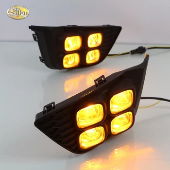 LED Daytime Running Lights for Honda Jazz 2016 Fit Fog lamp DRL with yellow turning signal lamp