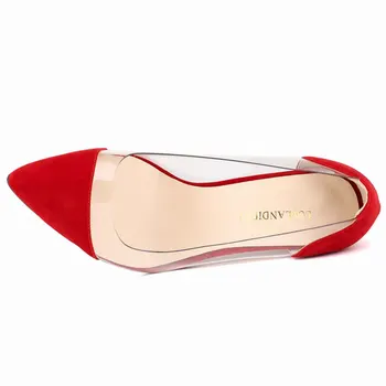 LOSLANDIFEN Brand Red Wedding Shoes women pumps Luxury Brand Shoes Women Flock Stiletto Dresses Women Pointed Toe High heels