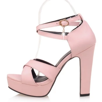 RIBETRINI Extra Size 31-43 Open Toe Rome Cross Tie Super High Heels Woman Shoes Buckle Crystal Platform Summer Sandals Women