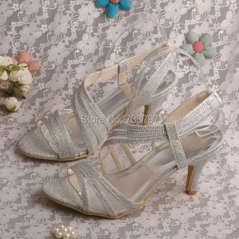 Wedopus Top Selling Glitter Silver Sandals Medium Heel Summer Shoes Party Dropshipping