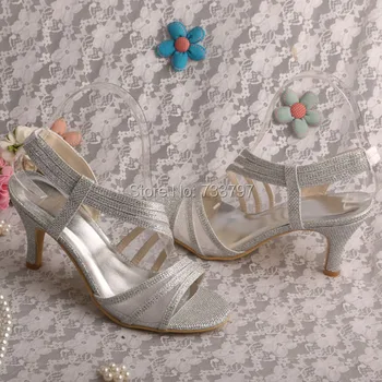Wedopus Top Selling Glitter Silver Sandals Medium Heel Summer Shoes Party Dropshipping
