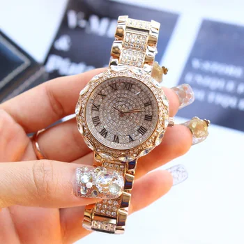 Roman Numeral Women Diamond Quartz Watch Famous Brand Elegant Dress Watches Ladies Rhinestone Wristwatches Relogios Femininos