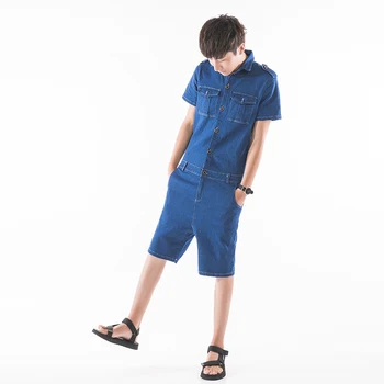 Gray Blue Men Jumpsuit Fashion Short Sleeve Denim Overalls Short Jumpsuit Pant Male Slim Fit Harem Jeans Hip-Hop Trousers