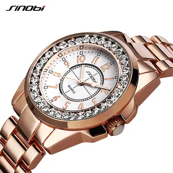SINOBI Women Quartz Watch Luxury Crystal Dial Round Watches Ladies Dress Hours Mixmatch Business Wrist Watches Relogio Femininos