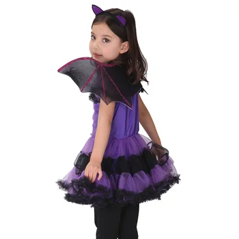 Fancy Masquerade Bat Girls Dress Witch Clothing Halloween Costume for Girls with Wings Costume for Kids Purim Carnival Costumes