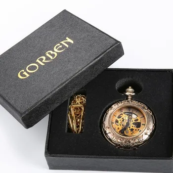 Luxury Gold Steampunk Pocket FOB Watches Chain engraving 2 Sides Open Case Hand Wind Mechanical Pocket Watches Relogio De Bolso