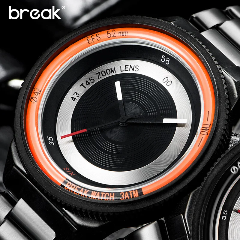 BREAK Men Women Unisex Top Luxury Brand Stainless Steel Strap Fashion Casual Quartz Sports Wristwatches Unique Creative Watches