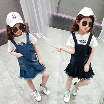 New 2017 Girls Overalls Dress Kids Jeans Dress Toddler Baby Fashion Summer Dress Children Tassels Dress,2-7Y