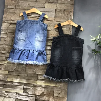 New 2017 Girls Overalls Dress Kids Jeans Dress Toddler Baby Fashion Summer Dress Children Tassels Dress,2-7Y