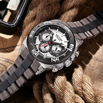 Megir Men's Watch Clock Man Quartz Sport Chronograph Wrist Watches Silicone Watchband Reloj Hombre