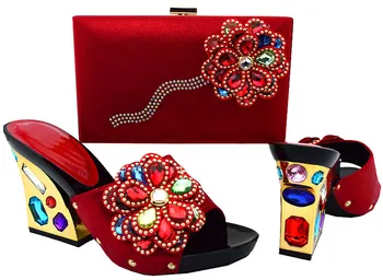 Hot Selling Italian Design Woman Shoes And Bag Set African Style High Heels Shoes With Handbag Sets For Wedding&Party BCH-36 red