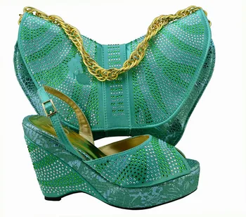 2016 New italian design lady shoes with matching bags for wedding party ,MM1005 Water green