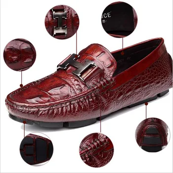 Men Shoes Crocodile Flat Shoes Genuine Leather Mens Loafers Round Toe Slip On Men Dress Leather Shoes Chaussure Homme