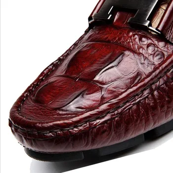Men Shoes Crocodile Flat Shoes Genuine Leather Mens Loafers Round Toe Slip On Men Dress Leather Shoes Chaussure Homme