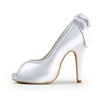 Wedding shoes bridal bridesmaid shoes bowtie rhinestiones satin 10CM platform high heels style wedding heels stilettos 521-7 ZHL