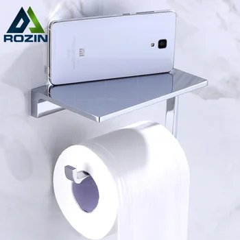 Polish Chrome Roll Toilet Paper Tissue Holder Wall Mounted Brass Mobile Phone Holder Bathroom Shelf