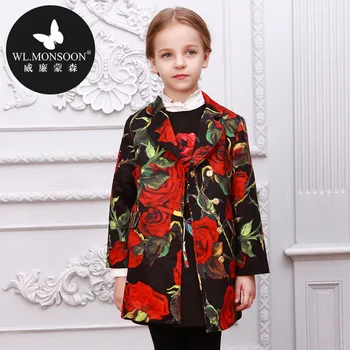 European high-end brand children's clothing printing in the long coat girls age 2017 slim children jacket MONSOON