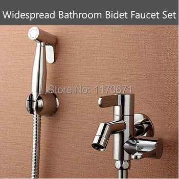 2 Years Warranty Brass Double-arch Double Lever Bathroom Bidet Faucet Sprayer Set Toliet Bidet + Faucet + Holder + 1.5M Hose