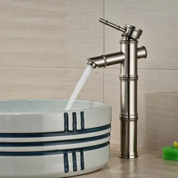 Deck Mounted Single Handle Basin Sink Faucet One Hole Countertop Bathroom Vessel Sink Mixer Taps Brushed Nickel
