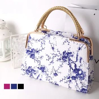 Special Chinese Style Blue & White Porcelain Printing Handbag Vintage Classy Evening Party Bag Designer Elegant PU Shoulder Bag