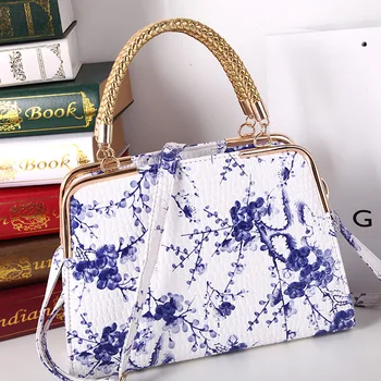 Special Chinese Style Blue & White Porcelain Printing Handbag Vintage Classy Evening Party Bag Designer Elegant PU Shoulder Bag
