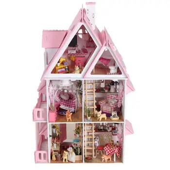 DIY Kit Dollhouse Toy Miniature Scale Model Puzzle Wooden Doll House,Unique Big Size House Toy With Furnitures for New Year Gift