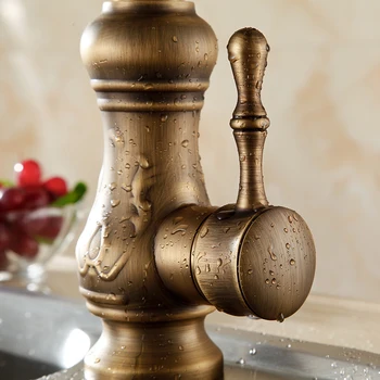 Promotions Antique Brass Kitchen Faucet Single Lever Hot and Cold Water Tap Swivel Spout Vanity Sink Mixer Tap