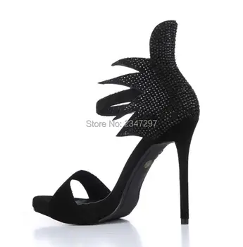 LTTL Summer Stylish Gladiator Black suede shallow month Rivets ladies sandals open toe thin high heel Party sandals shoes women