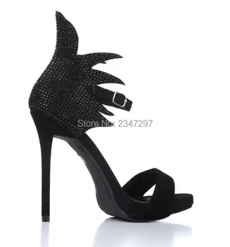 LTTL Summer Stylish Gladiator Black suede shallow month Rivets ladies sandals open toe thin high heel Party sandals shoes women