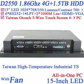 Hot Selling 15 inch touchscreen mini pc computer with 5 wire Gtouch 4: 3 6COM LPT LED touch 4G RAM 1.5TB HDD Dual 1000Mbps Nics