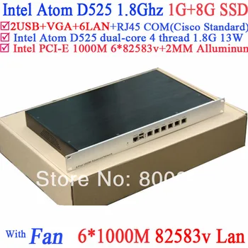 2MM alluminum 1U network server router with 6 intel 82583V Gigabit LAN Atom D525 support ROS Mikrotik PFSense etc 1G RAM 8G SSD