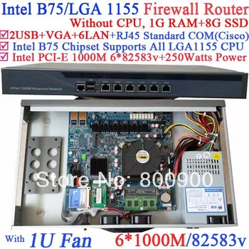 Mini server rack mountable without CPU with Intel PCI-E 1000M 6*82583v Lan support ROS Mikrotik PFSense Wayos etc 1G RAM 8G SSD