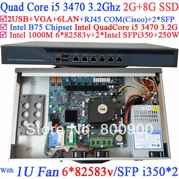 Ssl vpn 1U network router RouterOS with two SFP intel i350 six 82583v Gigabit lan Intel Quad Core i5 3470 3.2Ghz 2G RAM 8G SSD