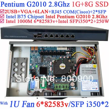 Broadband VPN Router 1U Firewall Server with 8 ports Gigabit lan Intel Pentium G2010 2.8G 1G RAM 8G SSD Mikrotik PFSense ROS etc