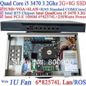 Multi wan router with six intel PCI-E 1000M 82574L Gigabit LAN Intel Quad Core i5 3470 3.2Ghz CPU Mikrotik ROS etc 2G RAM 8G SSD