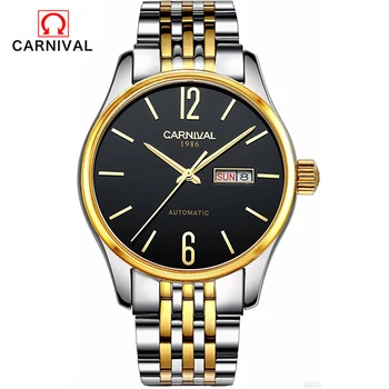 CARNIVAL men's watches automatic mechanical watch simple double calendar display waterproof business male watch